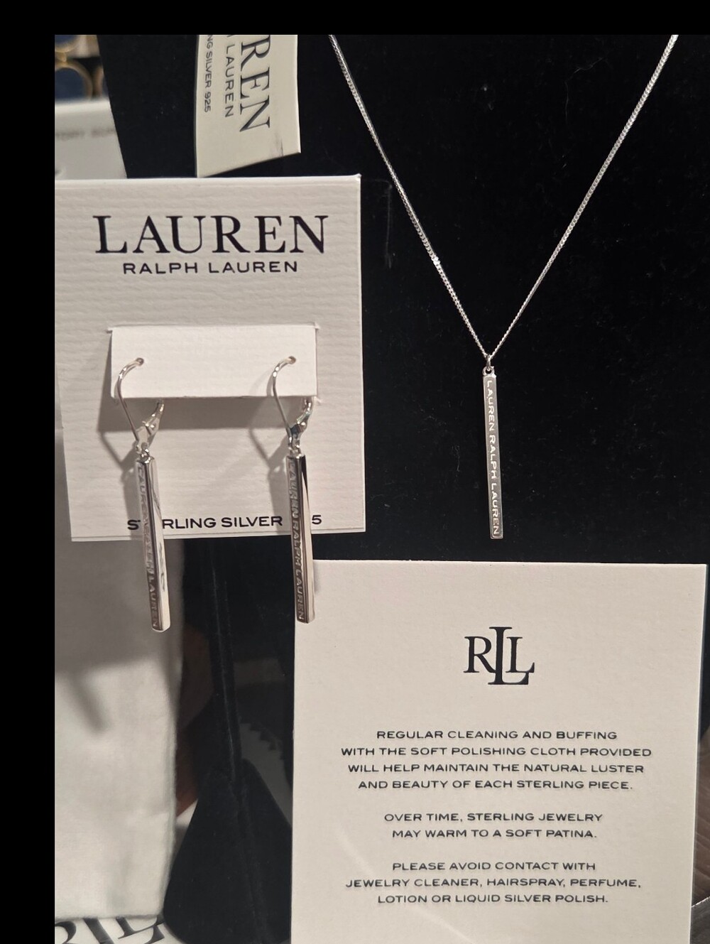Lauren Ralph Lauren Sterling Silver Bar Necklace and Earrings Set